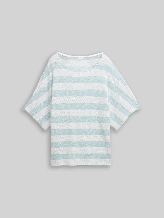 Loose fit T-shirt with batwing sleeves - white mint stripe