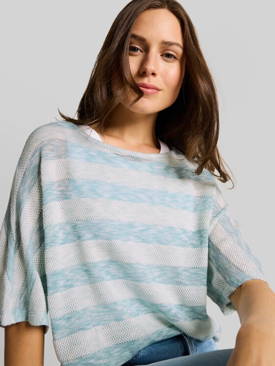 Loose fit T-shirt with batwing sleeves - white mint stripe