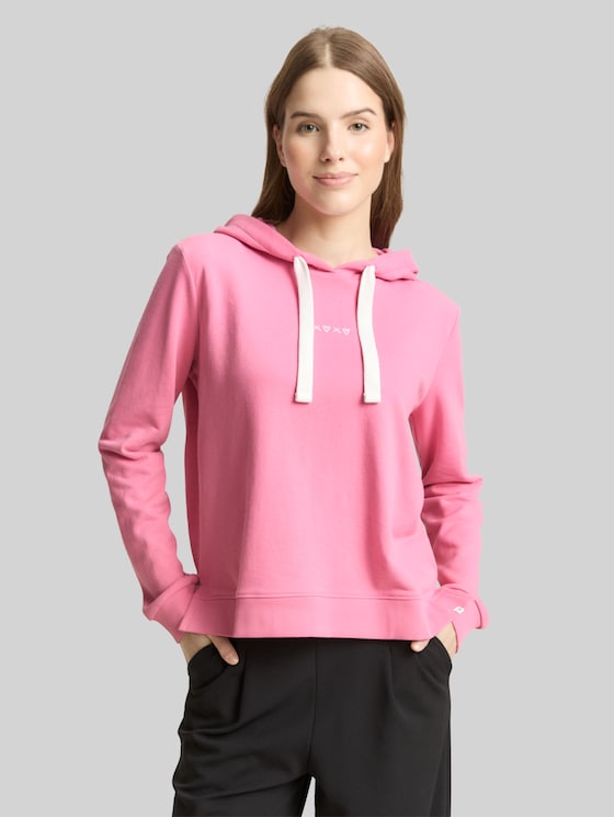Hoodie sweatshirt with embroidery - Soft Blush Rose