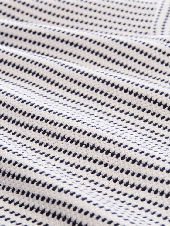 Loose fit jacquard T-shirt with polo collar - navy offwhite structure stripe