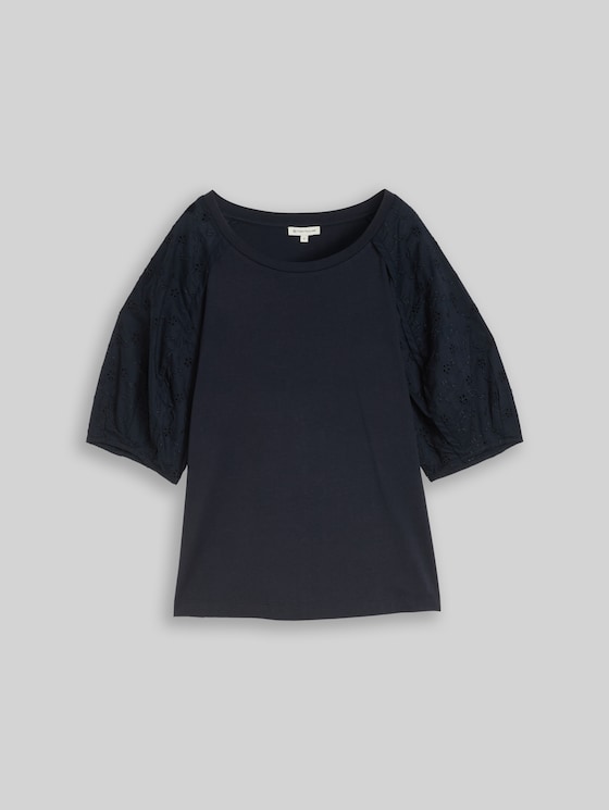T-shirt with eyelet embroidery - sky captain blue