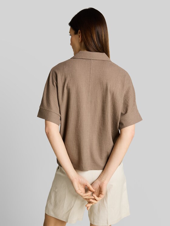 Loose fit T-shirt with lapel collar - taupe grey