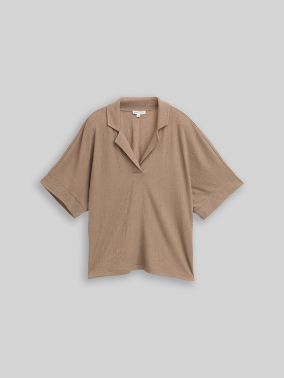 Loose fit T-shirt with lapel collar - taupe grey
