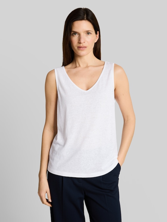 Top with linen blend - White