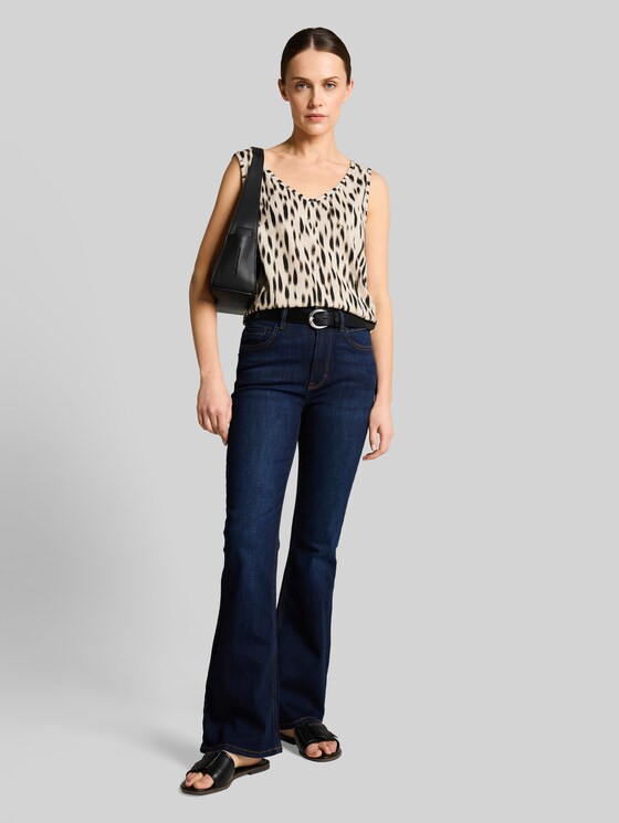 Top with linen blend - sand stone beige abstract dot