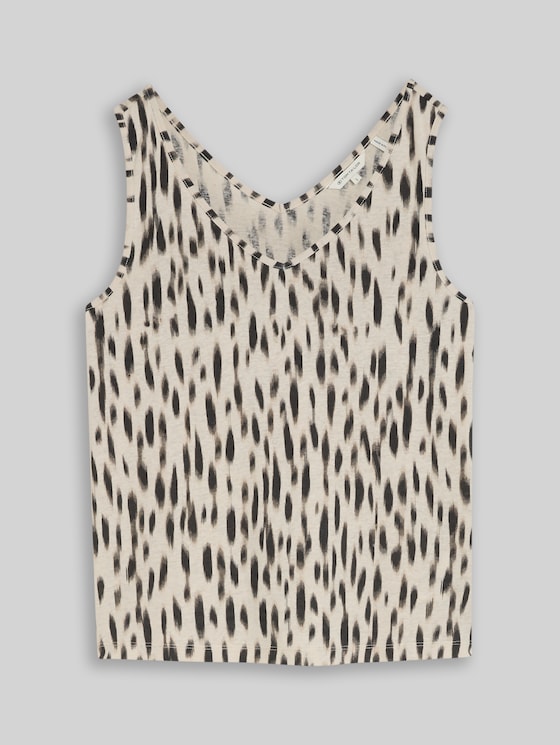 Top with linen blend - sand stone beige abstract dot