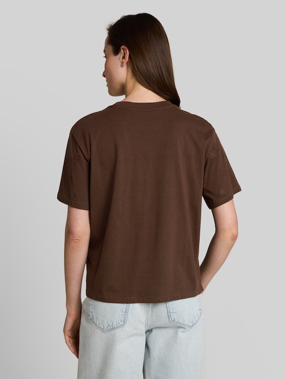 Boxy-fit T-shirt with embroidery - brown logo heart embroidery