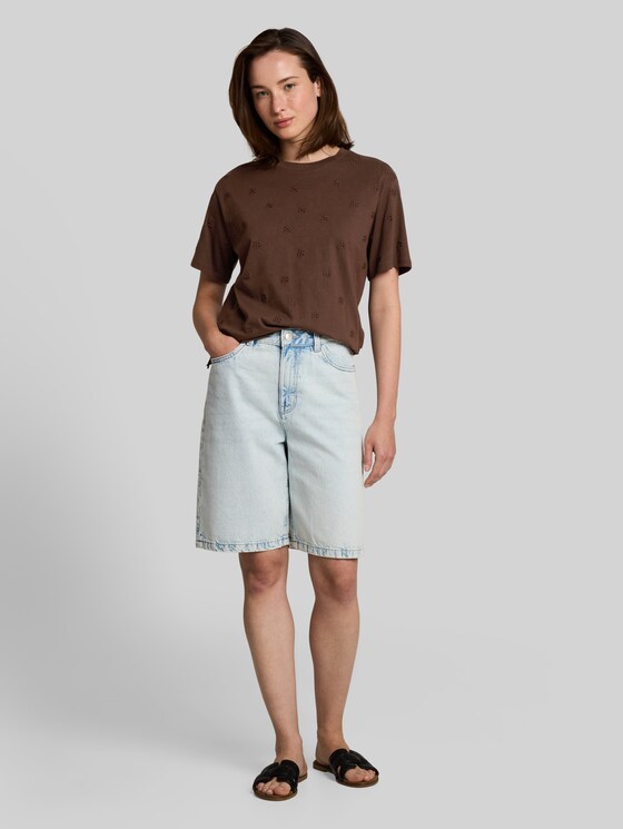 Boxy-fit T-shirt with embroidery - brown logo heart embroidery
