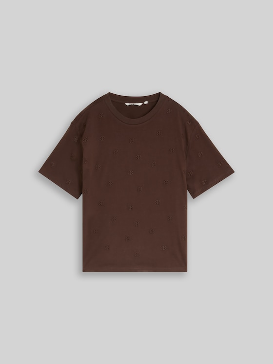 Boxy-fit T-shirt with embroidery - brown logo heart embroidery