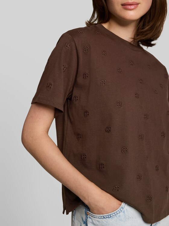 Boxy-fit T-shirt with embroidery - brown logo heart embroidery
