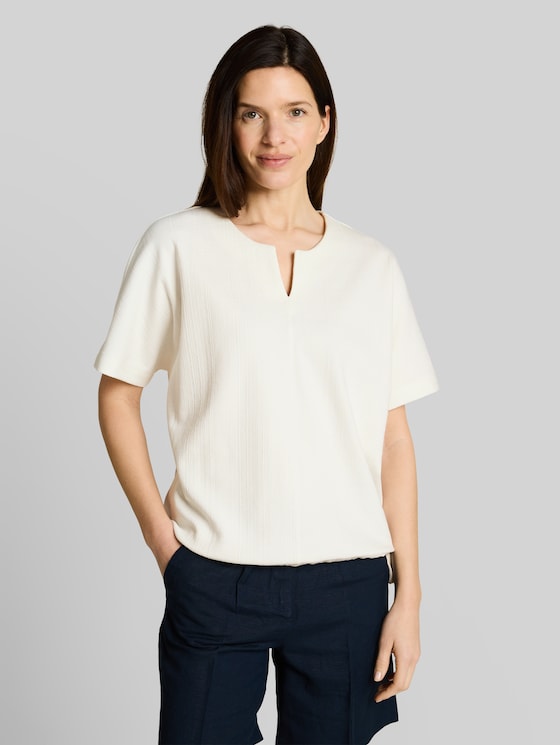 Jacquard sweatshirt with V-neck - Whisper White
