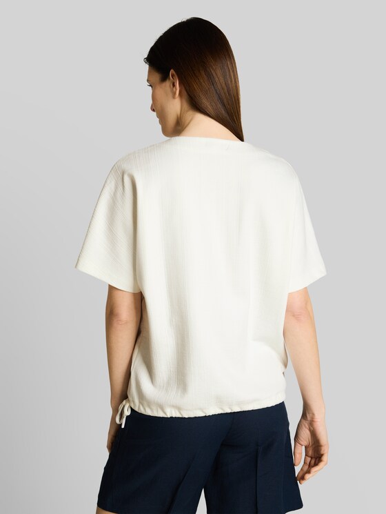 Jacquard sweatshirt with V-neck - Whisper White
