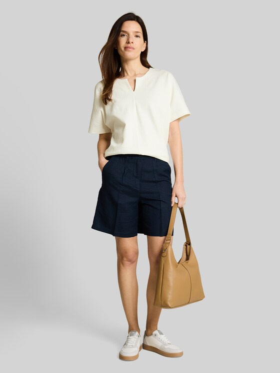 Jacquard sweatshirt with V-neck - Whisper White