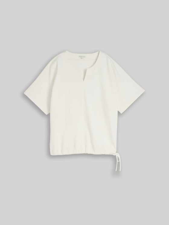 Jacquard sweatshirt with V-neck - Whisper White