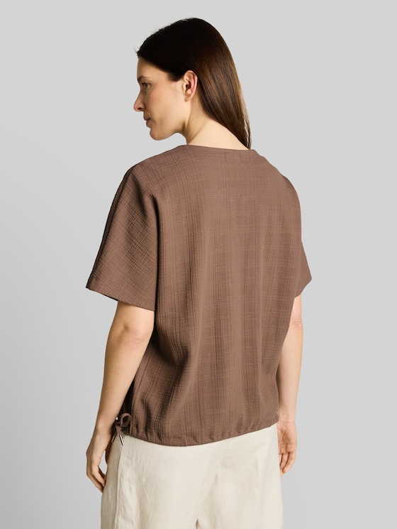 Jacquard sweatshirt with V-neck - taupe grey