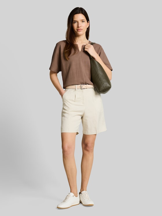 Jacquard sweatshirt with V-neck - taupe grey