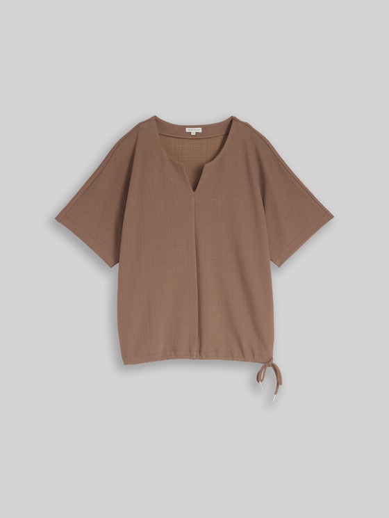 Jacquard sweatshirt with V-neck - taupe grey