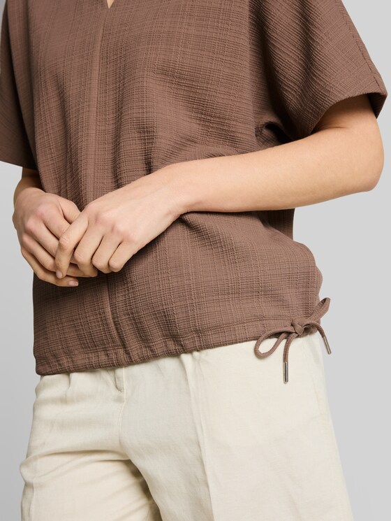 Jacquard sweatshirt with V-neck - taupe grey