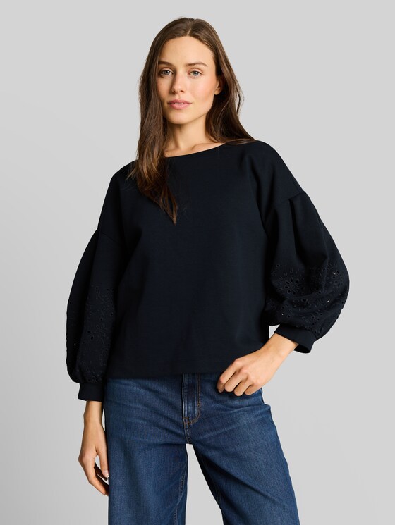 Boxy sweatshirt with eyelet embroidery - sky captain blue