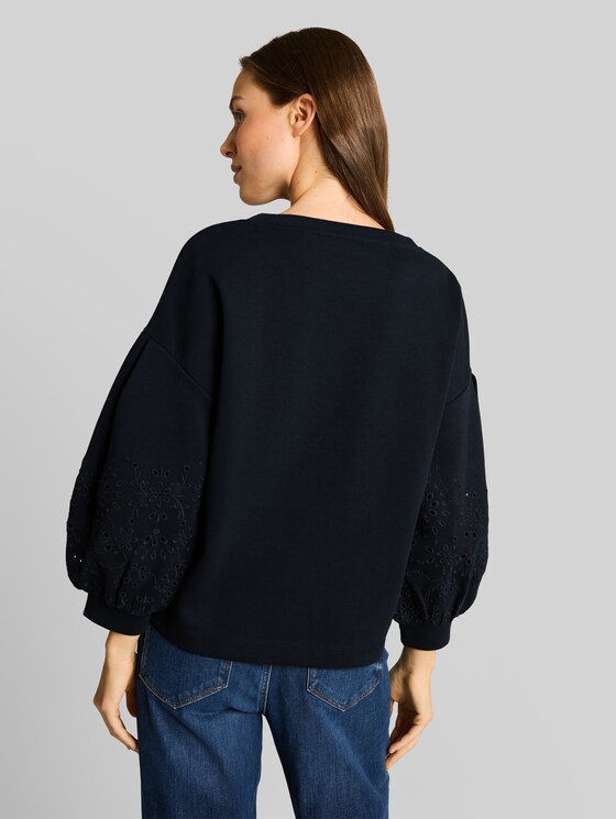 Boxy sweatshirt with eyelet embroidery - sky captain blue