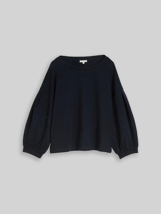 Boxy sweatshirt with eyelet embroidery - sky captain blue