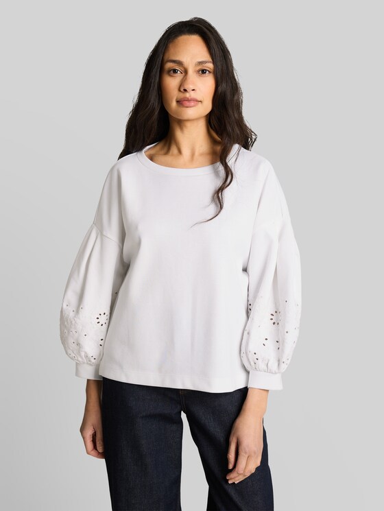 Boxy sweatshirt with eyelet embroidery - White
