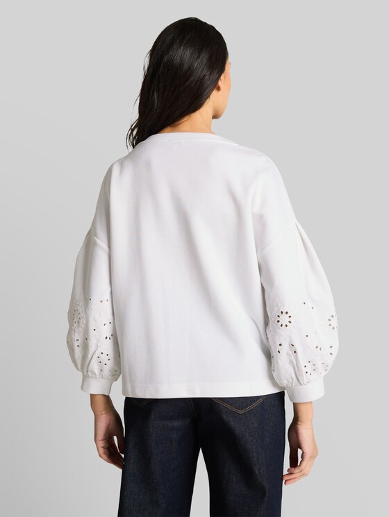 Boxy sweatshirt with eyelet embroidery - White