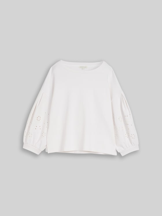 Boxy sweatshirt with eyelet embroidery - White
