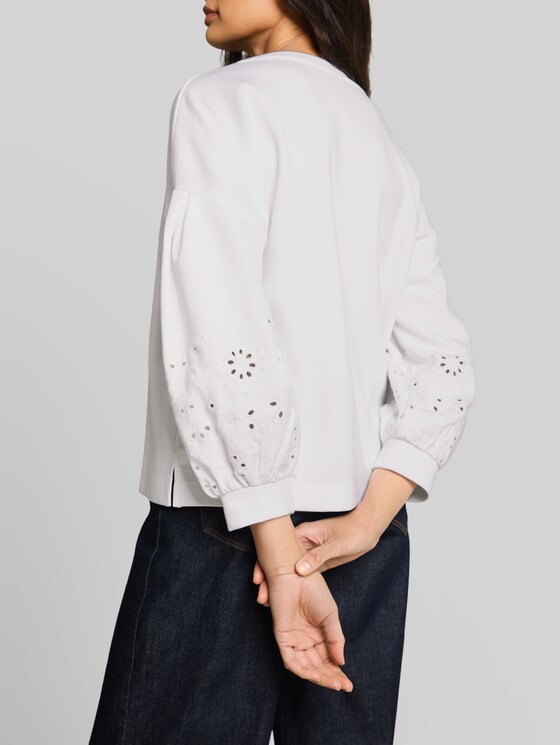 Boxy sweatshirt with eyelet embroidery - White
