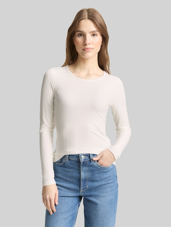 Slim-fit long-sleeved top with ribbed texture - off white