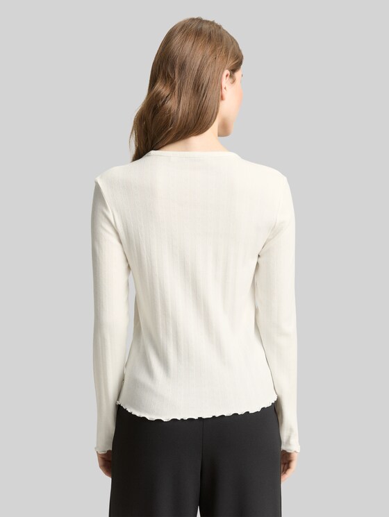 Pointelle long-sleeved shirt with decorative button placket - off white