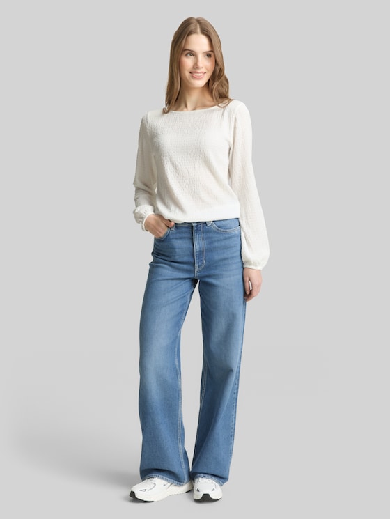 Loose fit crinkle long-sleeved shirt - off white