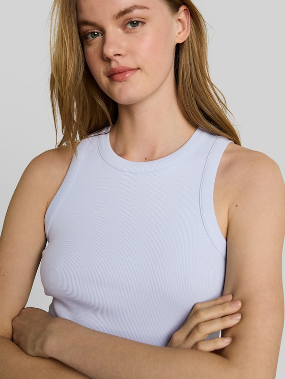 Slim-fit top with ribbed texture - mountain sky blue