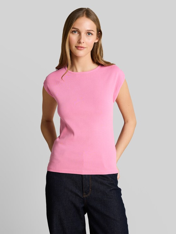 Slim-fit T-shirt with ribbed texture - Soft Blush Rose