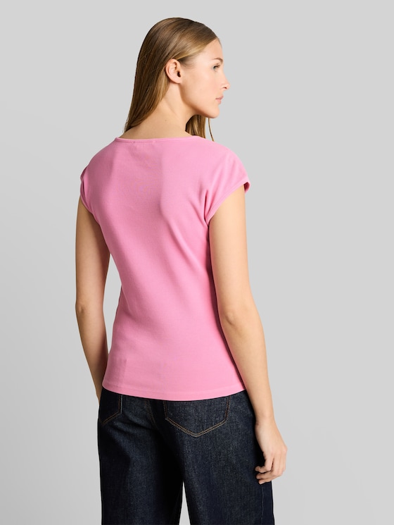 Slim-fit T-shirt with ribbed texture - Soft Blush Rose