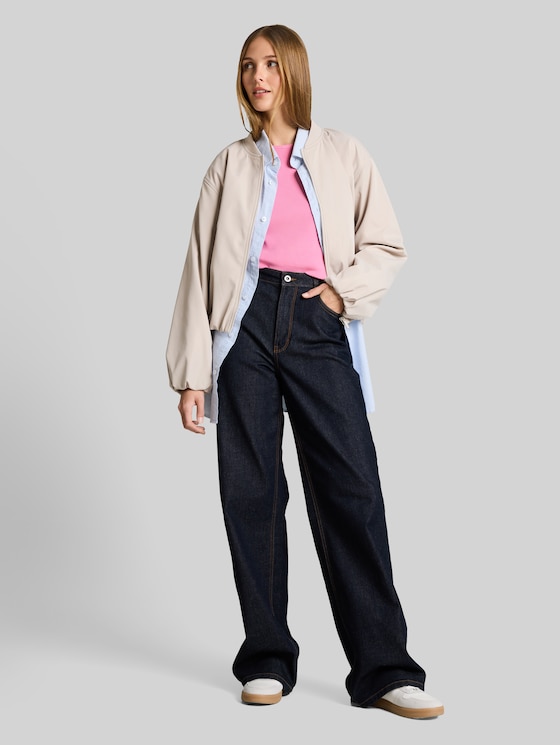 Slim-fit T-shirt with ribbed texture - Soft Blush Rose