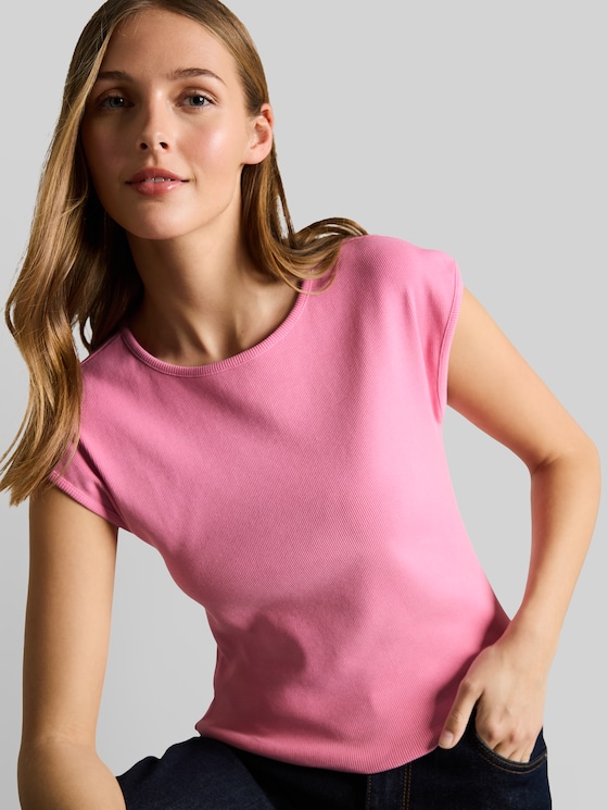 Slim-fit T-shirt with ribbed texture - Soft Blush Rose