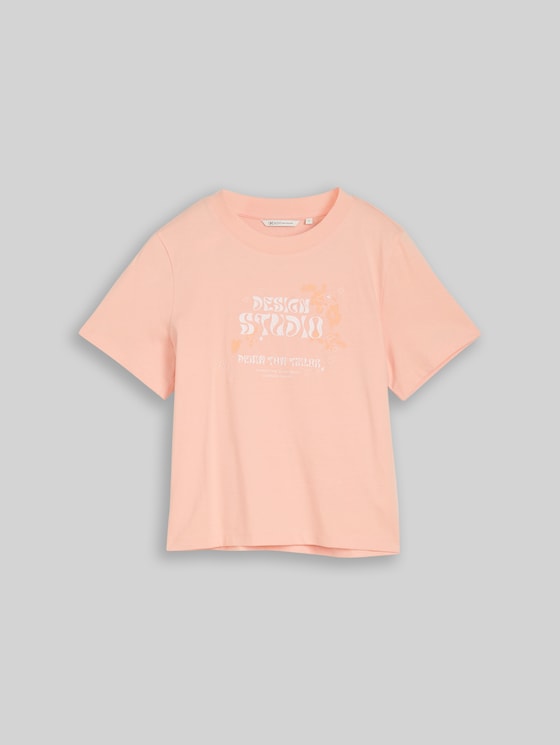 Loose fit T-shirt with embroidery - Orange Parfait