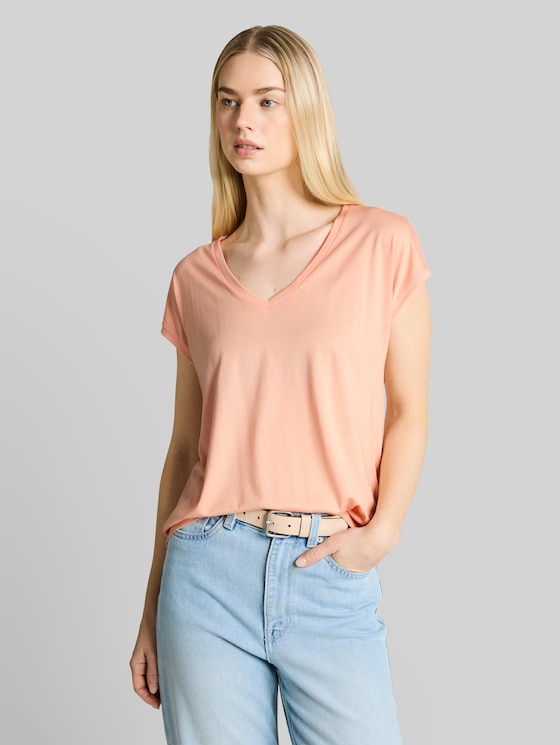 T-shirt with V-neck - Orange Parfait