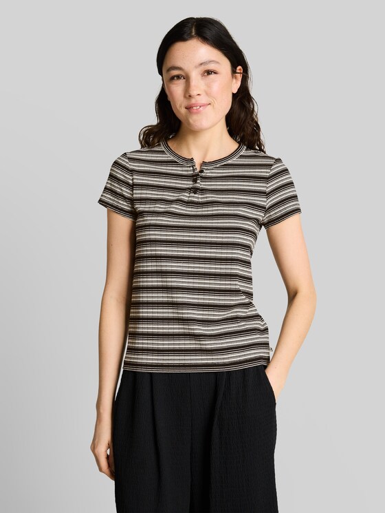 Henley T-shirt with striped pattern - black white gradient stripe