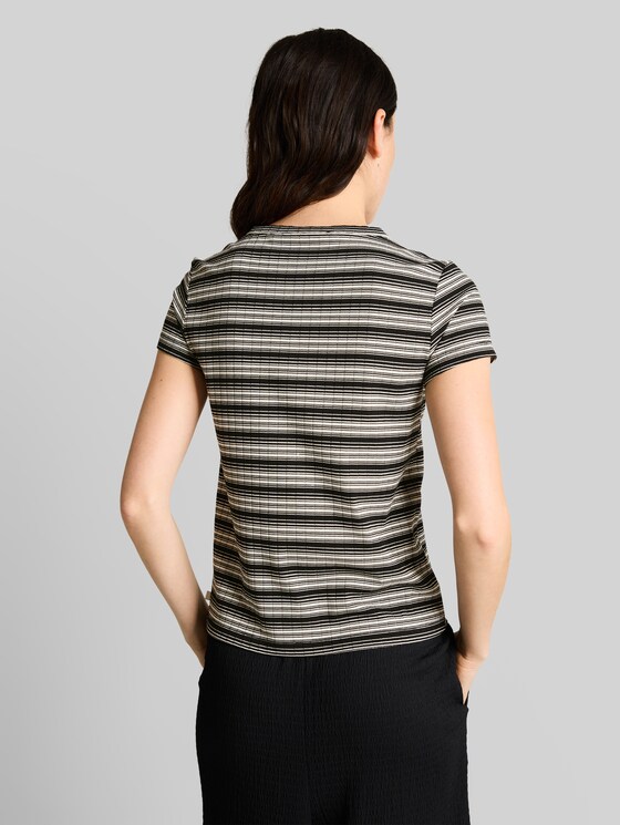 Henley T-shirt with striped pattern - black white gradient stripe
