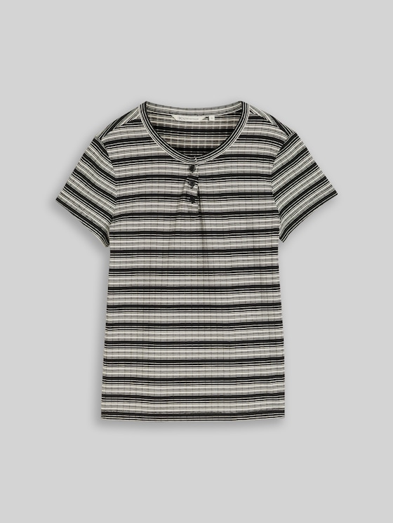 Henley T-shirt with striped pattern - black white gradient stripe