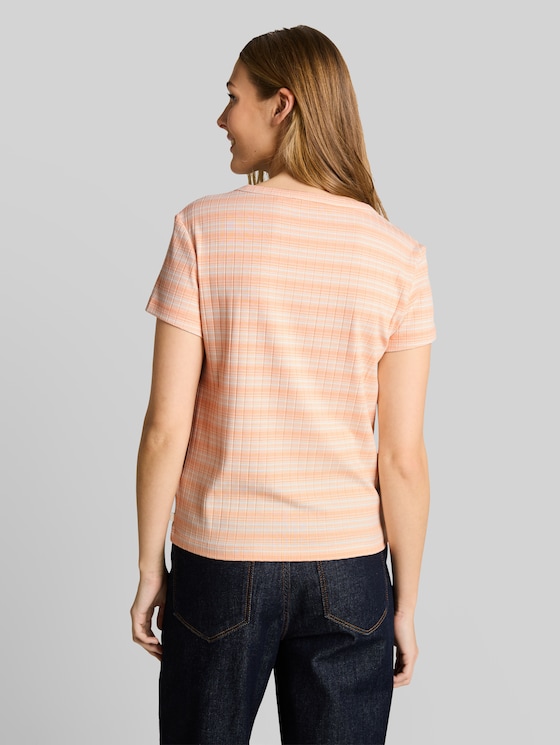 Henley T-shirt with striped pattern - apricot white gradient stripe