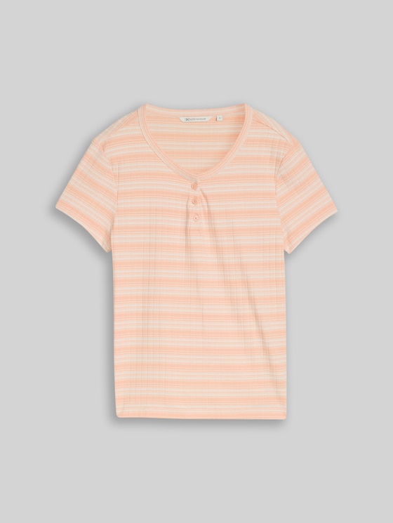 Henley T-shirt with striped pattern - apricot white gradient stripe