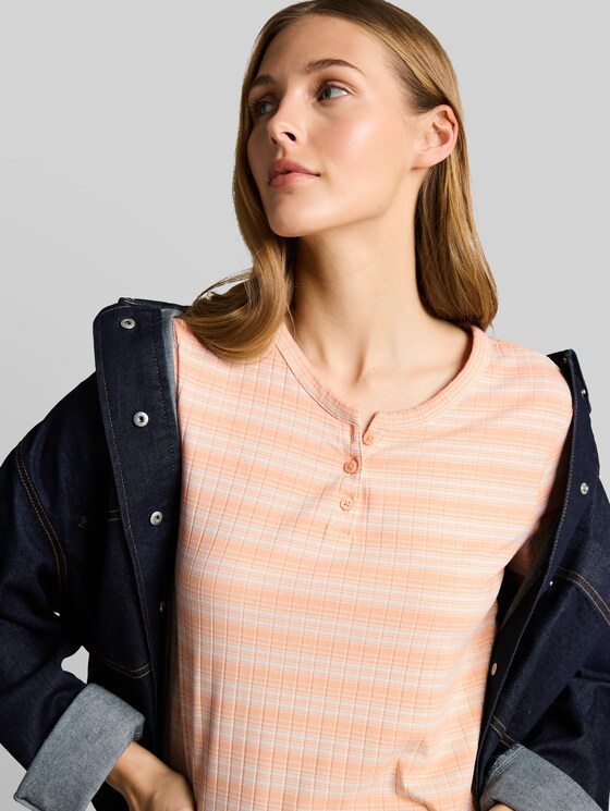 Henley T-shirt with striped pattern - apricot white gradient stripe