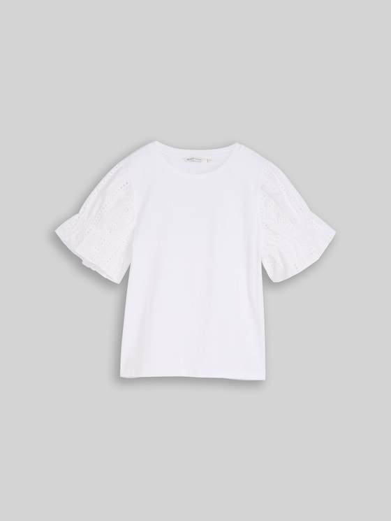Loose fit T-shirt with eyelet embroidery - White
