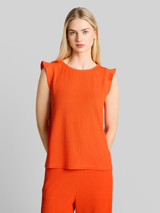 Loose fit crinkle top with flounces - Fiery Orange