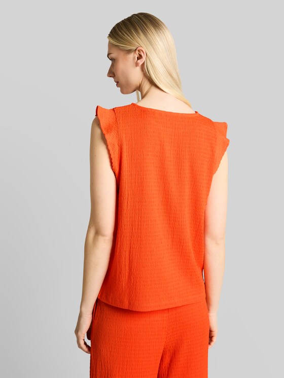 Loose fit crinkle top with flounces - Fiery Orange