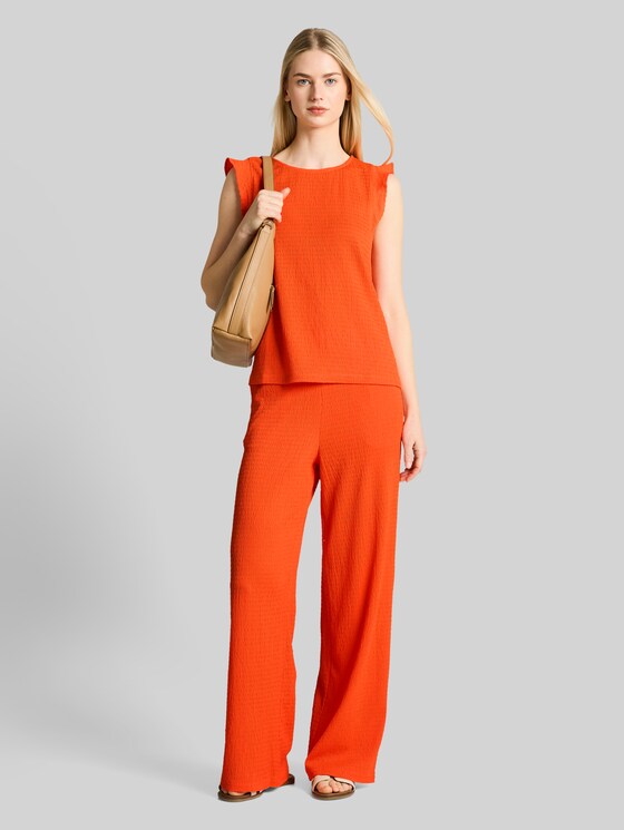 Loose fit crinkle top with flounces - Fiery Orange