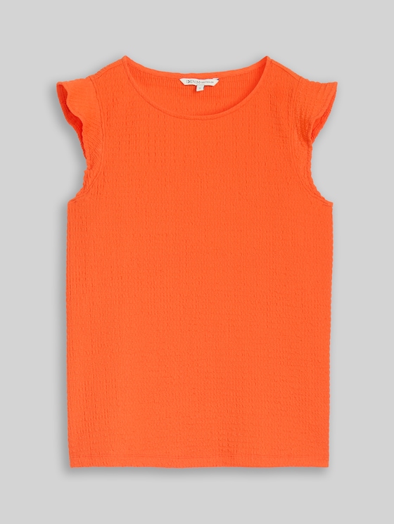 Loose fit crinkle top with flounces - Fiery Orange
